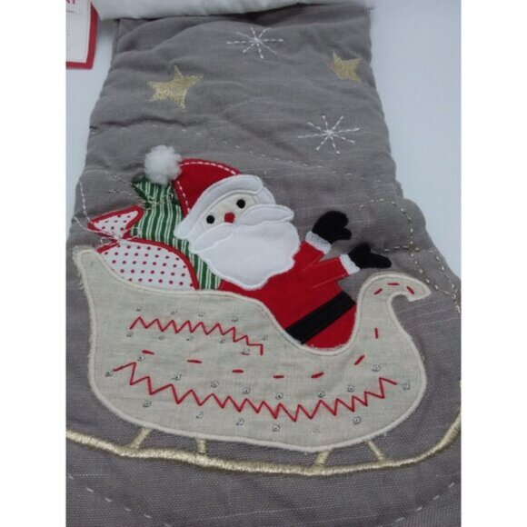 Pottery Barn Lennox Stocking Santa Reindeer Sleigh Holiday Christmas Quilted - Picture 3 of 11